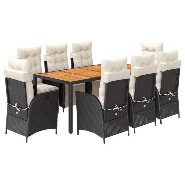 vidaXL 9-tlg. Garten-Essgruppe mit Kissen Schwarz Poly Rattan