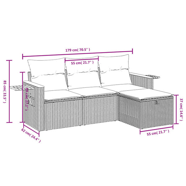 vidaXL 4-tlg. Garten-Sofagarnitur mit Kissen Grau Poly Rattan