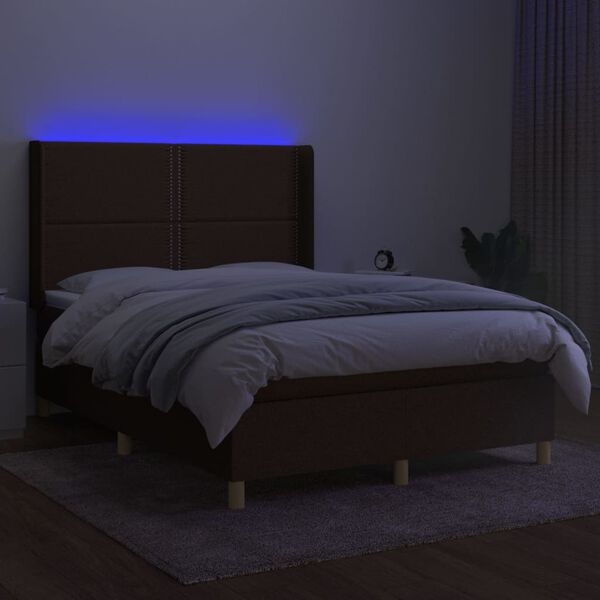 vidaXL Boxspringbett mit Matratze & LED Dunkelbraun 140x190 cm Stoff