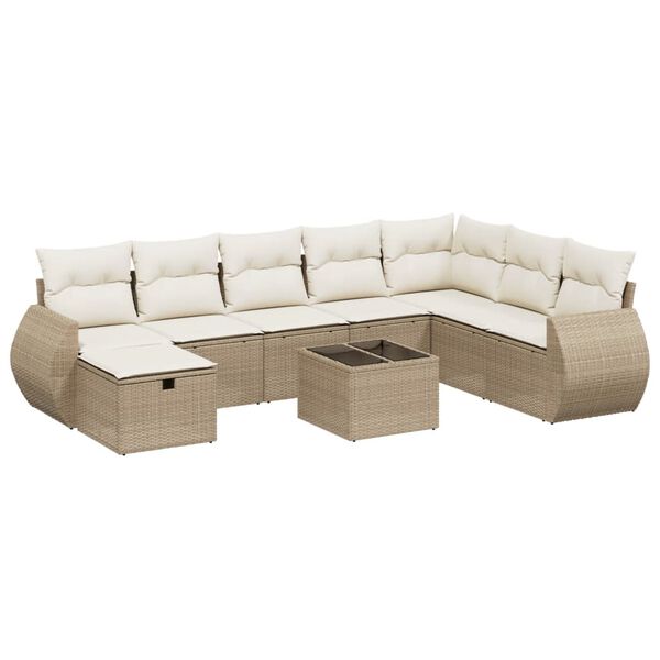 vidaXL 8-tlg. Garten-Sofagarnitur mit Kissen Beige Poly Rattan
