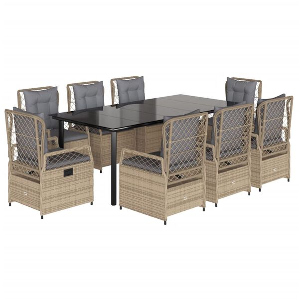 vidaXL 9-tlg. Garten-Essgruppe mit Kissen Beige Poly Rattan