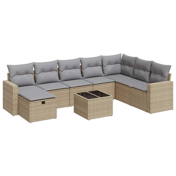 vidaXL 8-tlg. Garten-Sofagarnitur mit Kissen Beige Poly Rattan