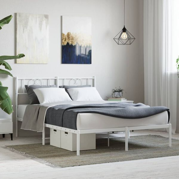 vidaXL Bettgestell mit Kopfteil Metall Wei&szlig; 120x190 cm