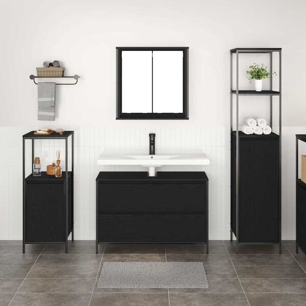 vidaXL Badezimmerm&ouml;bel-Set 3 pcs Schwarz Eichen-Optik Holzwerkstoff
