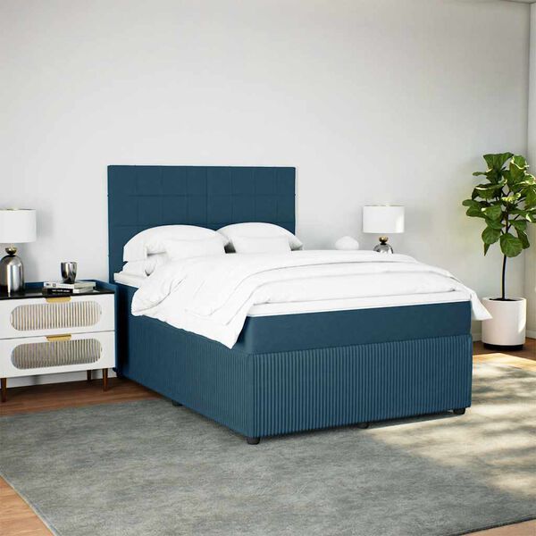 vidaXL Boxspringbett mit Matratze Blau 160x200 cm Samt