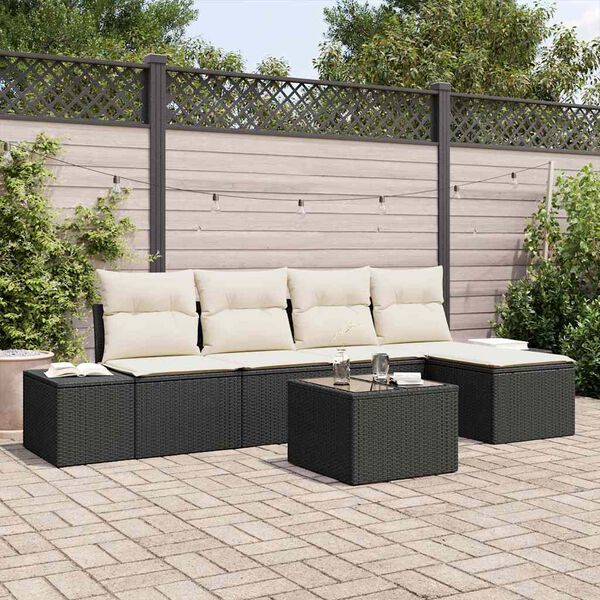 vidaXL Garten-Sofa-Set mit Kissen 5 pcs Braun und Creme Poly-Rattan