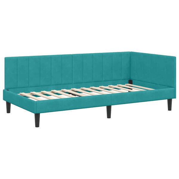 vidaXL Eckbettgestell mit Kopfteil T&uuml;rkis 90 cm x 190 cm Samt