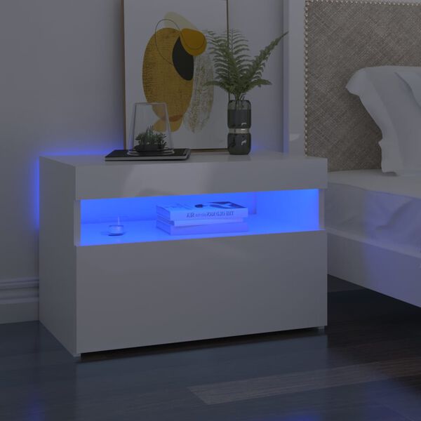 vidaXL Nachttisch mit LED-Leuchten Hochglanz-Wei&szlig; 60x35x40 cm