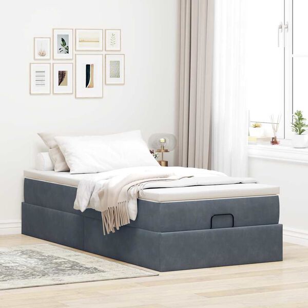 vidaXL Ottoman-Bett mit Matratze Dunkelgrau 80x200 cm Samt