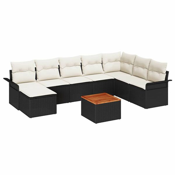 vidaXL Garten-Sofa-Set mit Kissen mit Speicher 9 pcs Schwarz und Creme