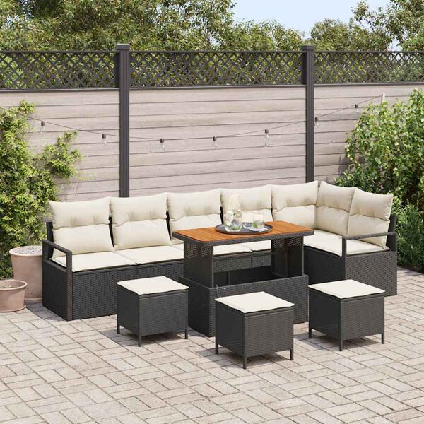 vidaXL Garten-Sofa-Set mit Kissen 10 pcs Schwarz Poly Rattan