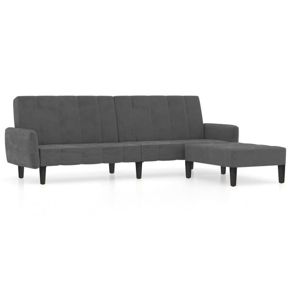 vidaXL Schlafsofa 2-Sitzer mit Hocker Dunkelgrau Samt