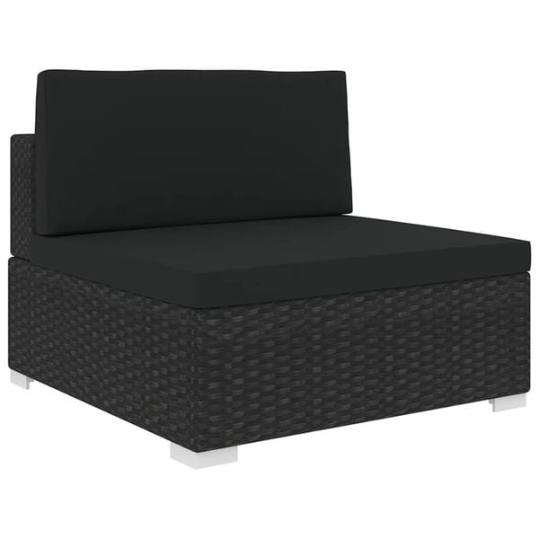 vidaXL Modular-Sofa-Mittelteil 1 Stk. + Auflagen Poly Rattan Schwarz