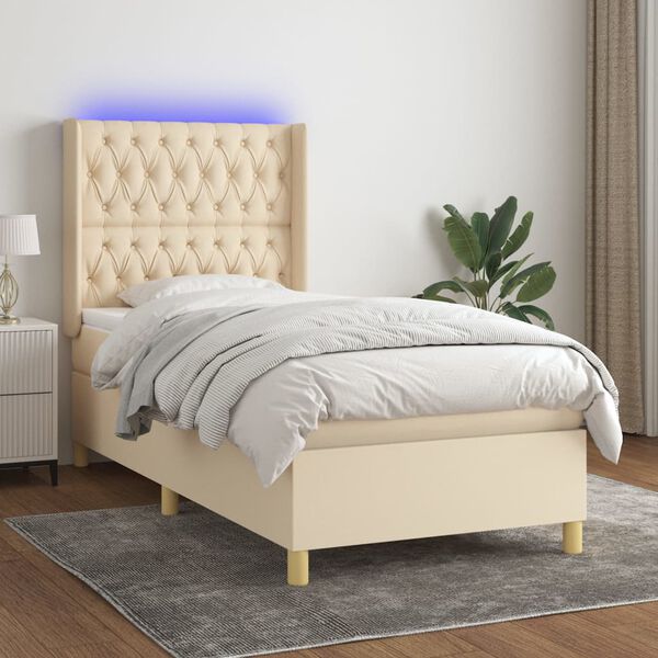 vidaXL Boxspringbett mit Matratze & LED Creme 80x200 cm Stoff