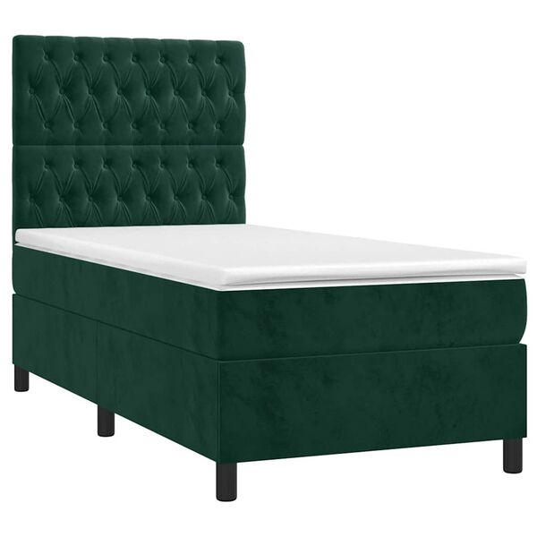 vidaXL Boxspringbett mit Matratze & LED Dunkelgr&uuml;n 90x190 cm Samt