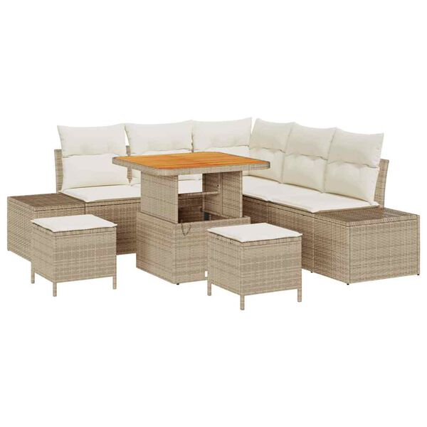 vidaXL Garten-Sofa-Set mit Kissen 8 pcs Beige Poly Rattan