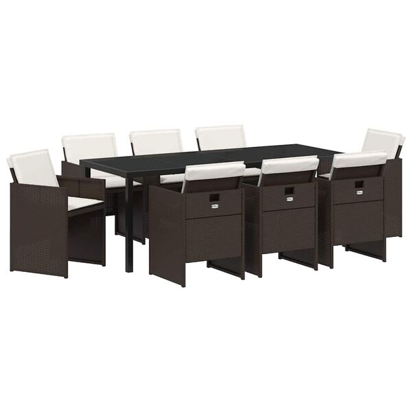 vidaXL Garten Essgruppe mit Kissen 9 pcs Braun Poly-Rattan