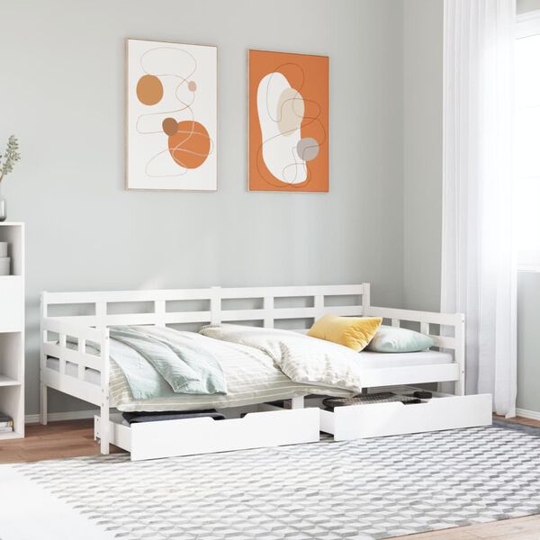 vidaXL Tagesbett mit Schubladen Wei&szlig; 90x200 cm Kiefernholz