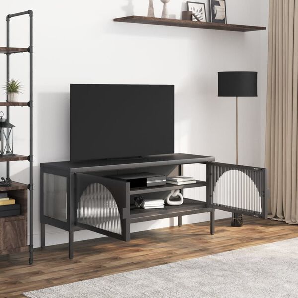 vidaXL TV-Schrank Schwarz 105x35x50 cm Glas und Stahl