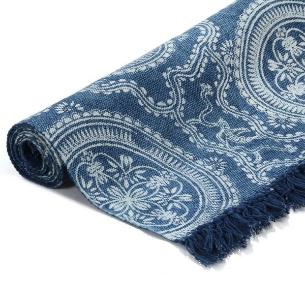 vidaXL Kelim-Teppich Baumwolle 120x180 cm mit Muster Blau