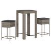 vidaXL 3-tlg. Gartenbar-Set mit Kissen Grau Poly Rattan