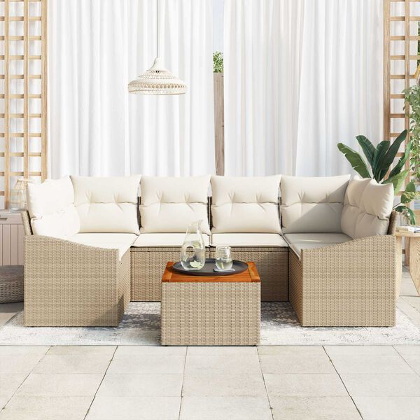 vidaXL Gartensofa-set mit Kissen 7 pcs Beige Poly-Rattan