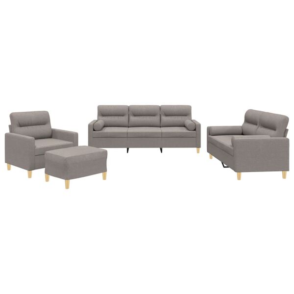 vidaXL 4-tlg. Sofagarnitur mit Kissen Taupe Stoff