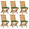 vidaXL Gartenst&uuml;hle mit Gr&uuml;nen Kissen 6 Stk. Massivholz Teak