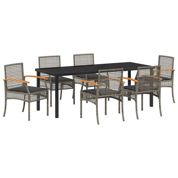 vidaXL Garten Essgruppe 7 pcs Grau Poly-Rattan