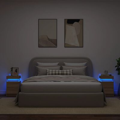 vidaXL Nachttische mit LED-Leuchten 2 Stk. Sonoma Eiche 35x39x55 cm