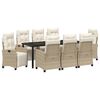 vidaXL Garten Essgruppe mit Kissen 9 pcs Beige Poly-Rattan