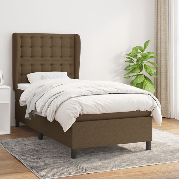 vidaXL Boxspringbett mit Matratze Dunkelbraun 90x190 cm Stoff