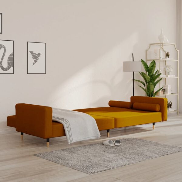 vidaXL Schlafsofa 2-Sitzer mit 2 Kissen Braun Samt