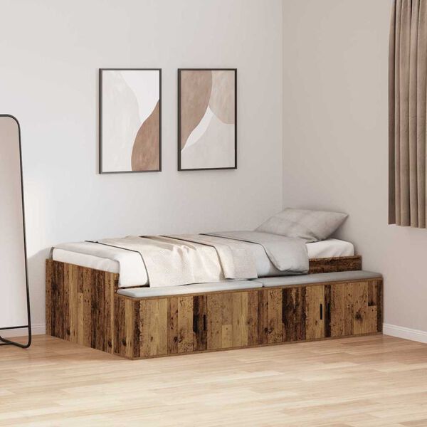 vidaXL Bettrahmen mit Schubladen Altholz 90 x 190 cm Holzwerkstoff