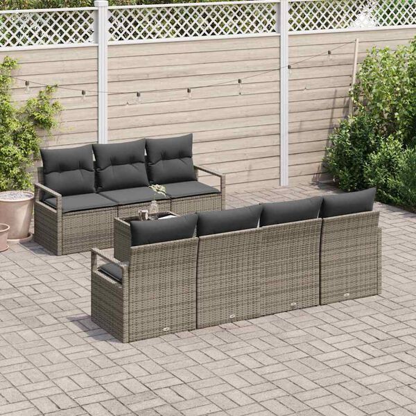 vidaXL Garten-Sofa-Set 8 pcs Grau Poly-Rattan und Stahl und Glas
