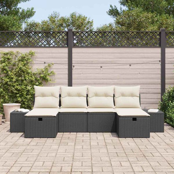 vidaXL Gartensofa-set mit Kissen 6 pcs Schwarz Poly-Rattan