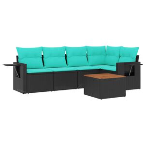vidaXL 6-teiliges Gartensofa-Set mit Kissen, schwarzes Polyrattan