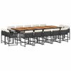 vidaXL 15-tlg. Garten-Essgruppe mit Kissen Schwarz Poly Rattan