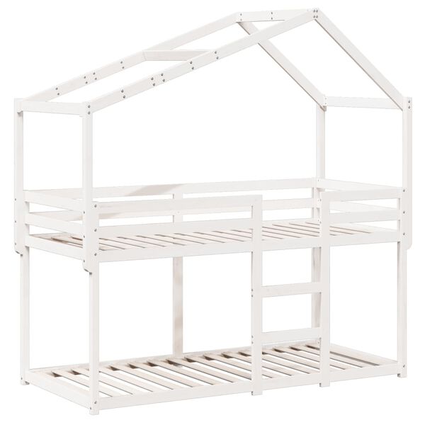 vidaXL Etagenbett mit Dach Wei&szlig; 80x200 cm Massivholz Kiefer