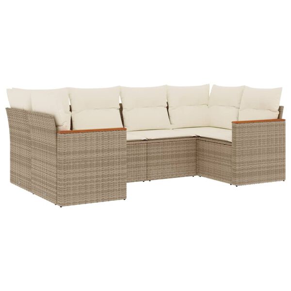vidaXL 6-tlg. Garten-Sofagarnitur mit Kissen Beige Poly Rattan