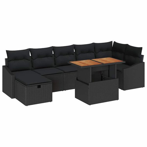 vidaXL Garten-Sofa-Set mit Kissen 8 pcs Schwarz Poly Rattan