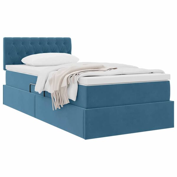 vidaXL Aufbewahrungsbett mit Matratze Dunkelblau 90 x 200 cm Samt