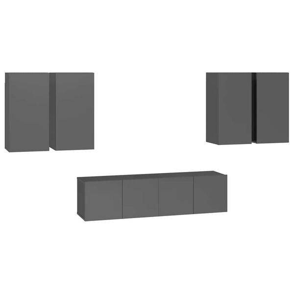 vidaXL 6-tlg. TV-Schrank-Set Hochglanz-Grau Holzwerkstoff