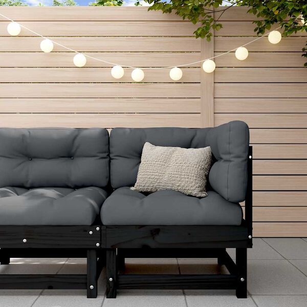 vidaXL Ecksofa mit Kissen Schwarz Massivholz Kiefer