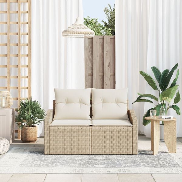 vidaXL Garten-Sofa mit Kissen 123 x 62 x 69 cm Poly-Rattan