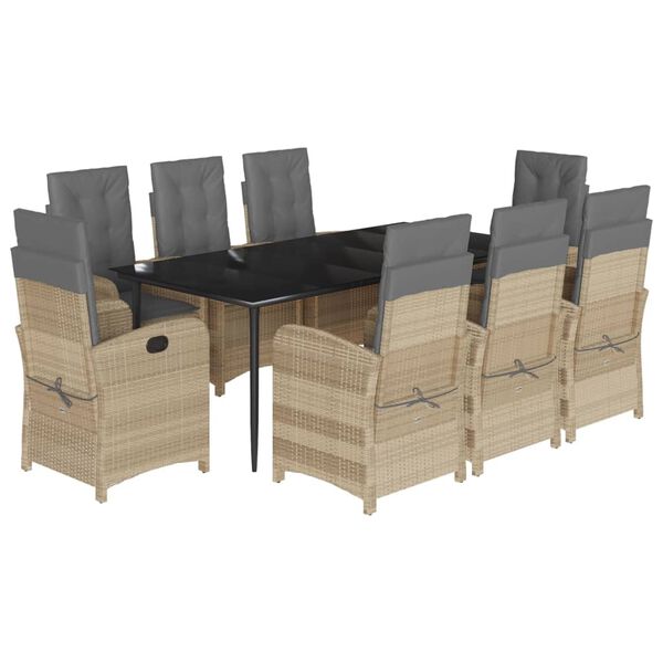 vidaXL 9-tlg. Garten-Essgruppe mit Kissen Beigemischung Poly Rattan
