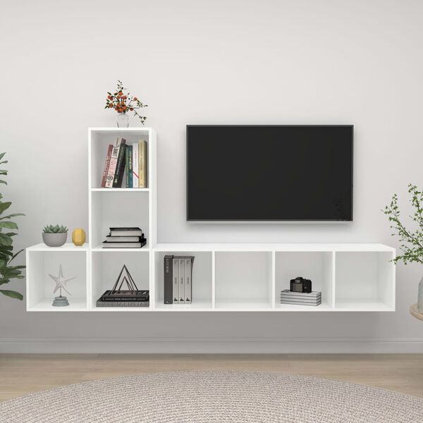 vidaXL 3-tlg. TV-Schrank-Set Wei&szlig; Holzwerkstoff