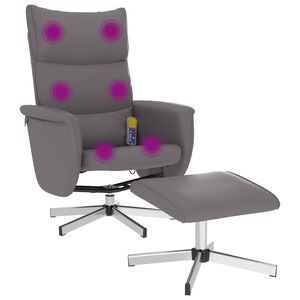 vidaXL Massagesessel mit Fu&szlig;hocker Grau Kunstleder