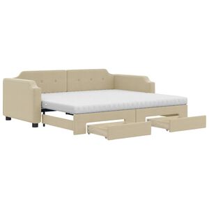 vidaXL Tagesbett Ausziehbar mit Schubladen Creme 90x200 cm Stoff