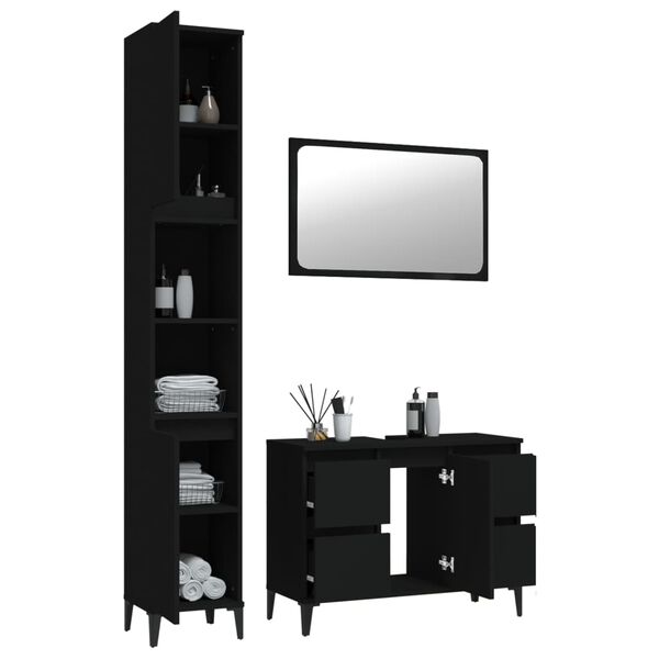 vidaXL 3-tlg. Badm&ouml;bel-Set Schwarz Holzwerkstoff